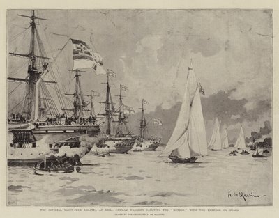 The Imperial Yacht-Club Regatta at Kiel, German Warships Saluting the Meteor with the Emperor on Board by Eduardo de Martino